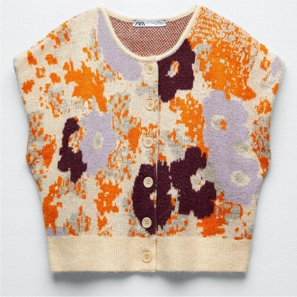 Zara Floral Jacquard Oversized Sweater Vest - Picture 3 of 10